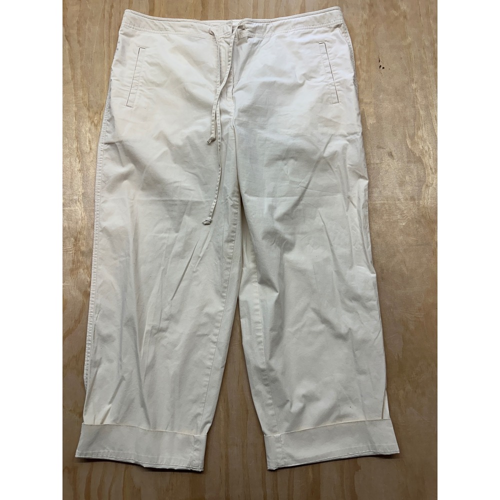 Talbots Womens Beige Cotton Stretch Wide Leg Cropped Drawstring Pants Size 16